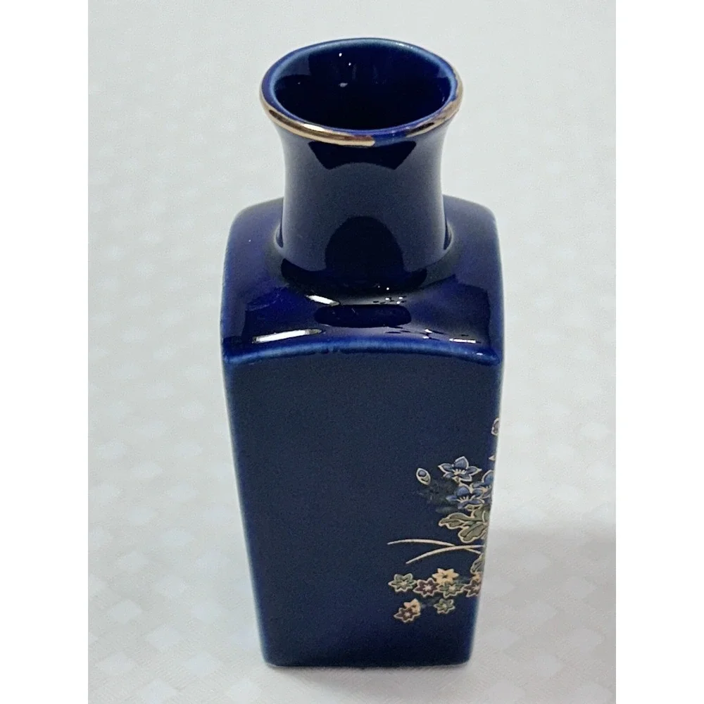Vintage Small Kutani Style Miniature Cobalt Blue Bud Vase‎ 3.5